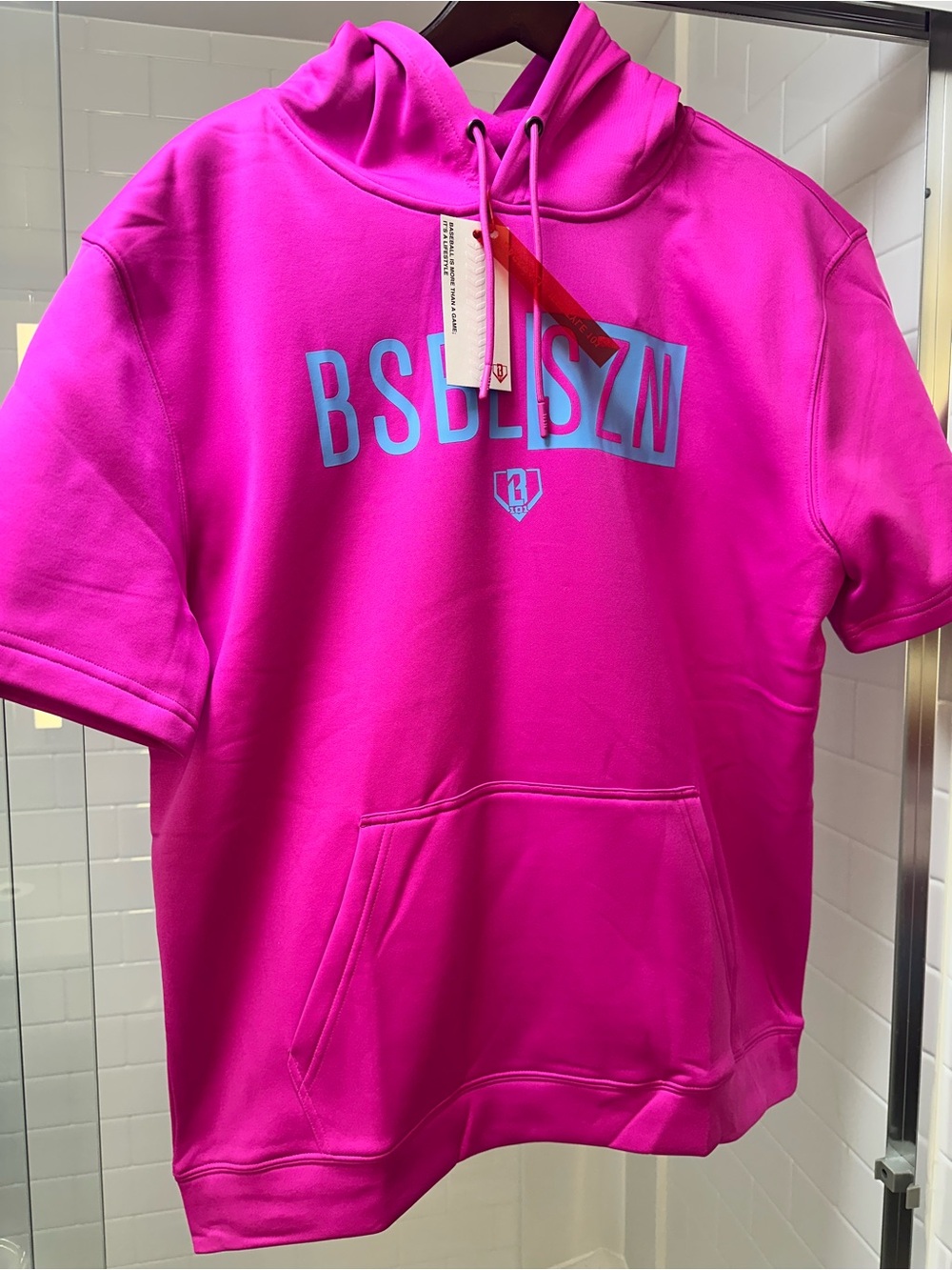 BSBLSZN Men’s Hot Pink Short-Sleeve Hoodie